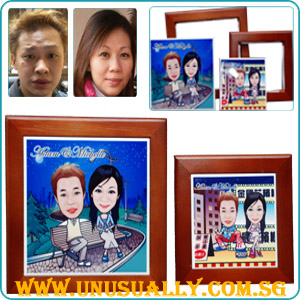 Personalized Wall Tile Photo Frame With Caricature Drawing